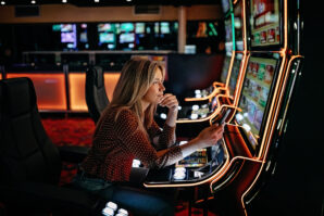 Woman Gambling at Slot Machine